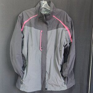 Women's Glen Echo Golf Grey Pink Trim Waterproof Windbreaker Jacket Coat Size L